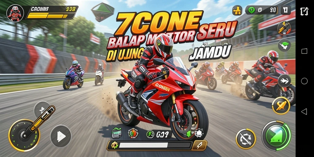 Tangkapan layar 7CONE menunjukkan aksi balap motor yang mendebarkan.