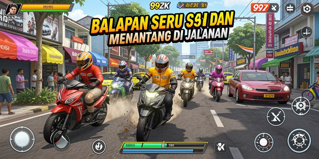 Tangkapan layar gameplay menunjukkan aksi balapan yang mendebarkan.