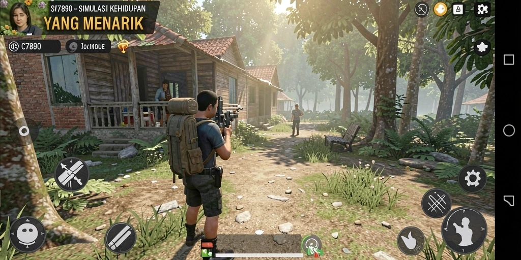Tangkapan layar C7890 menunjukkan interaksi karakter dalam gameplay Simulation.