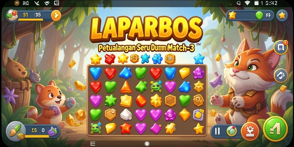Tangkapan layar menampilkan gameplay seru LAPARBOS dengan elemen Match-3.