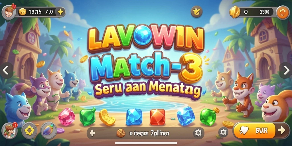 Tampilan gameplay match-3 yang seru dan menarik di LAVOWIN.