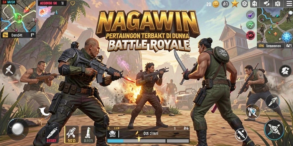 Screenshot gameplay NAGAWIN yang menunjukkan aksi Battle Royale yang mendebarkan.