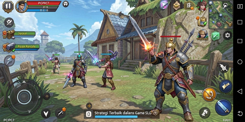 Screenshot gameplay PCPC7 menampilkan pertempuran strategi yang seru.