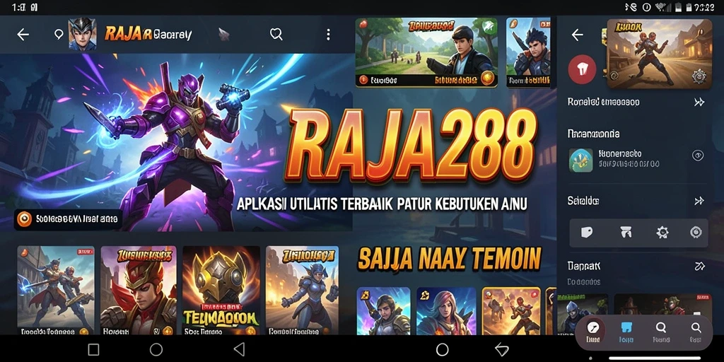 Tampilan antarmuka utama RAJA288 dengan fitur-fitur utilitas.