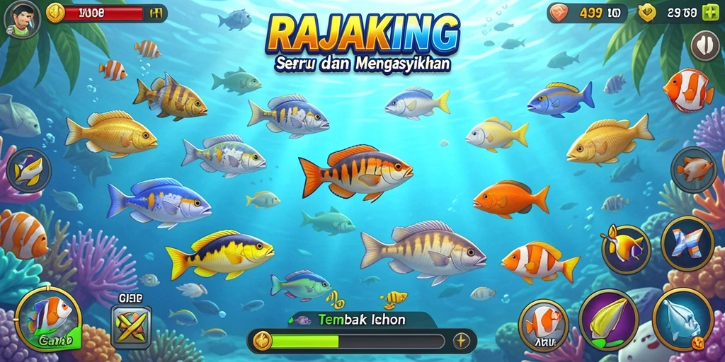 Tampilan gameplay RAJAKING dengan aksi menembak ikan yang seru.