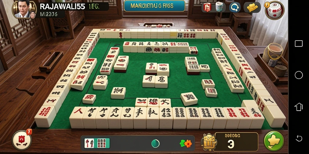 Tampilan indah gameplay RAJAWALI55 dengan ubin Mahjong.