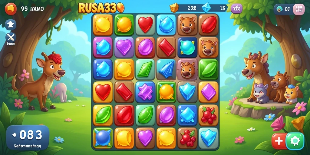 Screenshot utama RUSA33 menampilkan gameplay seru permainan Match-3.