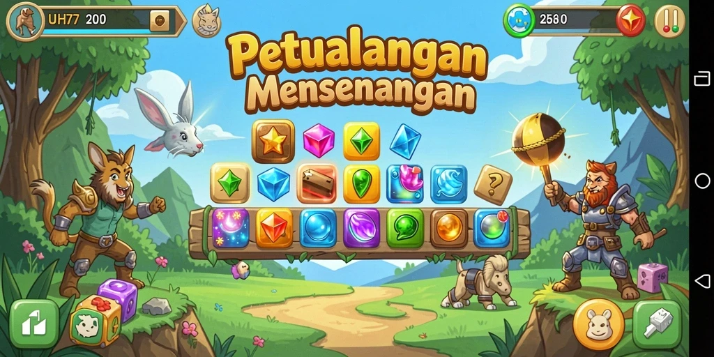 Tampilan menarik dari gameplay UH77 Match-3 yang penuh warna.